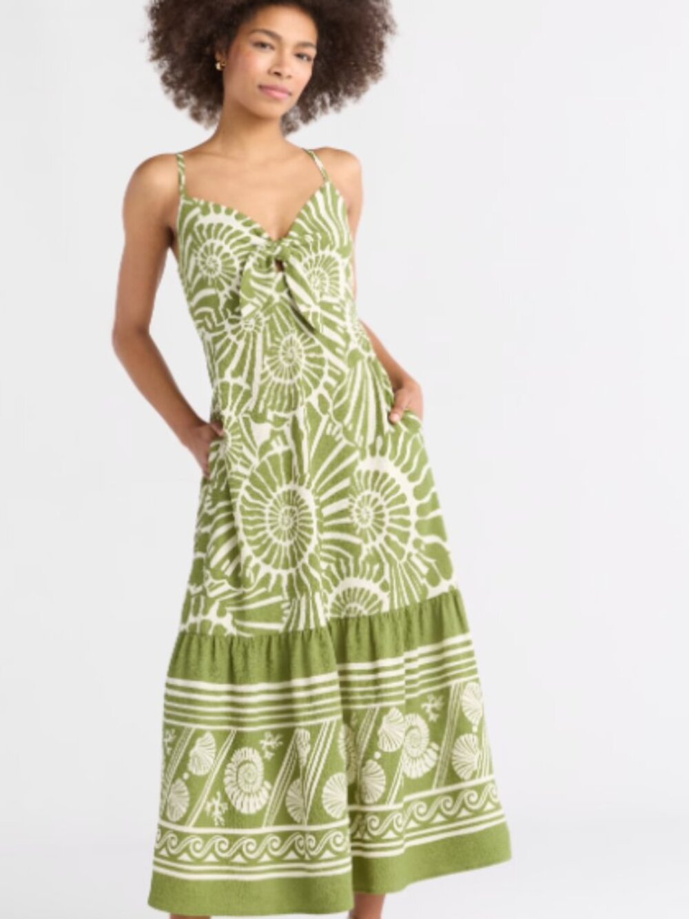 Sofia Vergara Green Abstract Seashell Print Maxi Dress with Pockets XS